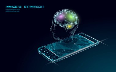 Sanal ses tanıma servisi teknolojisi asistanı. Yapay zeka robot desteği. Akıllı telefon sistemindeki Chatbot beyni düşük polivektör çizimi