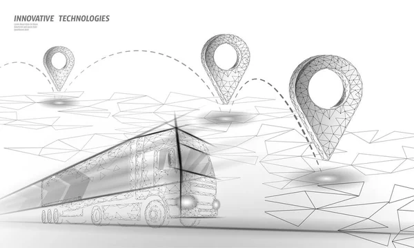 Símbolo de negócios de localização de mapa 3D. Ícone realista entrega poligonal em todo o mundo caminhão carro. Envio on-line direção de compras cidade endereço posição pino vetor ilustração —  Vetores de Stock