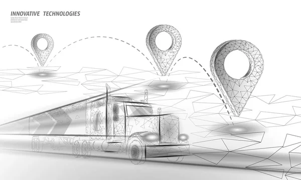 Symbol biznesowy lokalizacji punktu mapy 3D. Realistyczna ikona wielokątne dostawy na całym świecie samochód ciężarowy. Wysyłka online zakupy kierunek miasto adres pozycja pin wektor ilustracja — Wektor stockowy