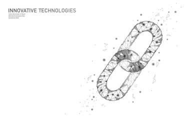 Zincirleme iş sembolü kavramı. Zincir bağlantılı ağ finans bilgi güvenliği. 3d düşük poligonal geometrik tasarım. Küresel teknoloji e-ticaret çevrimiçi vektör illüstrasyonu