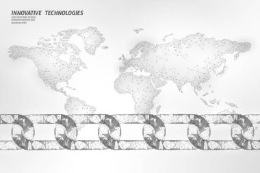 Küresel iş sembolü konseptini engelliyor. Zincir bağlantısı dünya haritası bilgi güvenliği. 3d düşük poligonal geometrik tasarım. Küresel teknoloji e-ticaret çevrimiçi vektör illüstrasyonu