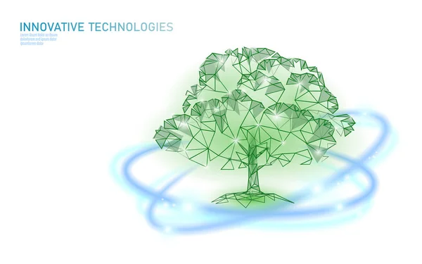 Lumineux arbre végétal concept écologique abstrait. 3D rendre la plantation de planter des feuilles de semis. Sauver planète nature environnement grandir la vie. Eco polygone triangles faible illustration vectorielle poly — Image vectorielle