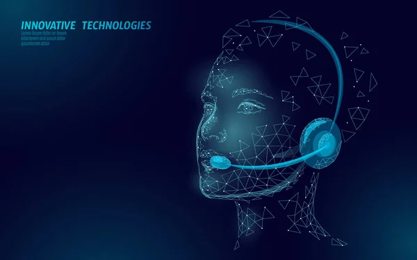 Atendimento ao cliente conceito gerente mulher 3D. AI assistência fone de ouvido hotline centro de chamada. Consultor de suporte ao cliente informações de ajuda online. Headset menina ilustração vetorial —  Vetores de Stock