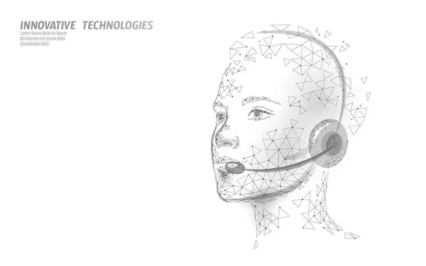 Servicio al cliente 3D mujer gerente concepto. Línea directa del centro de llamadas de auriculares de asistencia AI. Consultor de soporte al cliente en línea ayuda información. Auriculares chica vector ilustración — Vector de stock