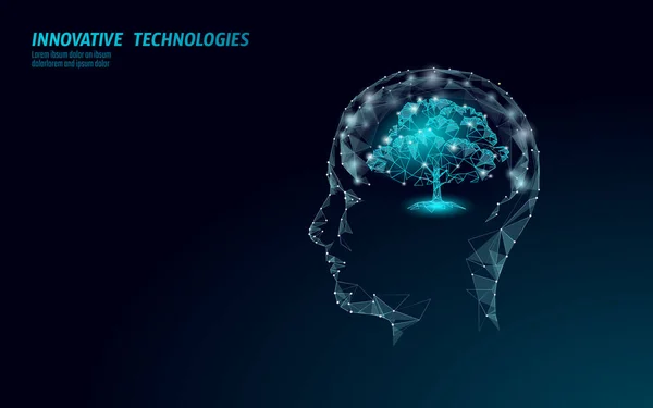 Εικονική ψηφιακή τεχνολογία δεντρομηχανική έννοια. 3d καθιστούν. Φυσική λύση μυαλού. Δημιουργική ιδέα ιατρική επιστήμη. Eco πολύγωνο βιολογία μελλοντική έρευνα διανυσματική απεικόνιση — Διανυσματικό Αρχείο