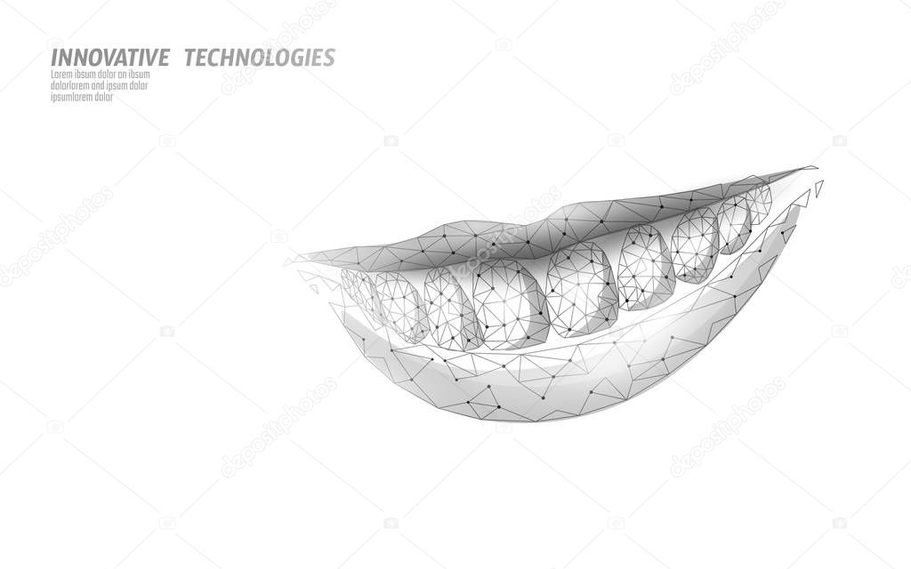 3D invisible orthodontic braces. Wonam smile tooth trainer. Dental theatment heath care medical banner. Low poly design dentist correction fix vector illustration