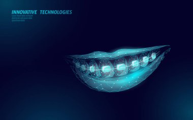 3D ortodontik diş telleri. Wonam gülümseme diş eğitmeni. Diş Tiyatrosu Sağlık Hizmetleri Tıbbi Afişi. Düşük polimer tasarım dişçi düzeltmesi vektör illüstrasyonunu düzelt