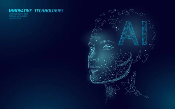 Робот искусственного интеллекта поддерживает 3D. Виртуальный помощник службы распознавания голоса. Chatbot красивые женские лица с низким поли векторные иллюстрации — стоковый вектор