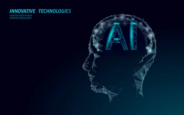 Inteligencia Artificial Inteligencia Artificial Soporte 3D. Asistente virtual de tecnología de reconocimiento de voz. Chatbot cerebro humano perfil bajo poli vector ilustración — Vector de stock