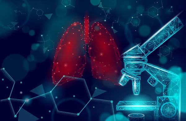 Concepto de investigación microscópica de medicina pulmonar humana 3D. La infección por virus respiratorio cancela el análisis de peligro. Píldora cápsula tratamiento farmacológico tuberculosis hospital cartel plantilla vector ilustración — Vector de stock