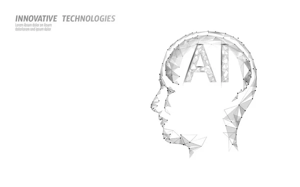 Ai artificiell intelligens robot stöd 3d. Virtuell assisterande röstigenkänningsteknik. Chatbot mänsklig hjärnprofil låg poly vektor illustration — Stock vektor