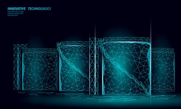 Depósito de combustible. Industria de refinerías de gasolina. Tecnología energética Concepto de negocio 3D de baja polivinización. Diseño de producción de gasolina química vector ilustración — Archivo Imágenes Vectoriales