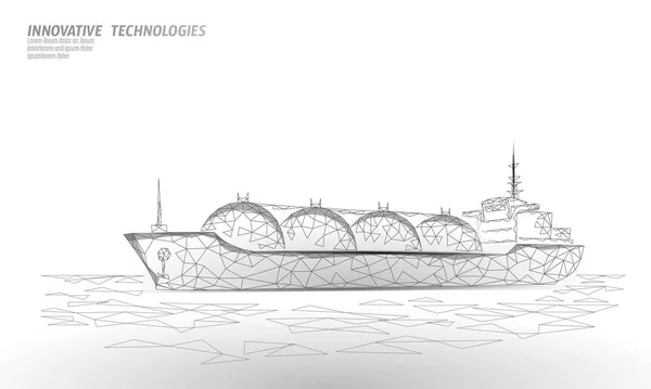 タンカー船液化ガス輸送シンボル。3D低ポリ工業用石油精製技術。ガソリン貨物を配達する。オーシャンRPGタンクプロパンベクトルイラスト — ストックベクタ