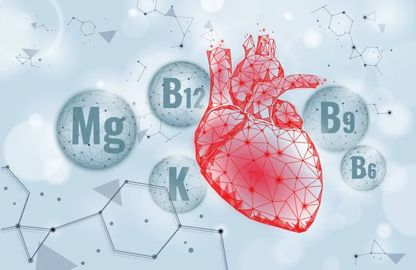 Καρδιά καρδιαγγειακή φροντίδα συμπλήρωμα. Βιταμίνη ορυκτό σύμπλεγμα φαρμακείου πρότυπο διαφήμισης. Το ανθρώπινο αγγειακό σύστημα υποστηρίζει την υγειονομική περίθαλψη. 3d διανυσματική απεικόνιση — Διανυσματικό Αρχείο