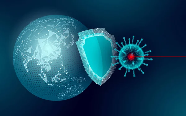 Planeta Terra pandemia China. Segurança sanitária pneumonia tratamento escudo coronavírus. Ásia Continente proteção contra vírus desenvolvimento de vacinas pesquisa ilustração vetorial —  Vetores de Stock