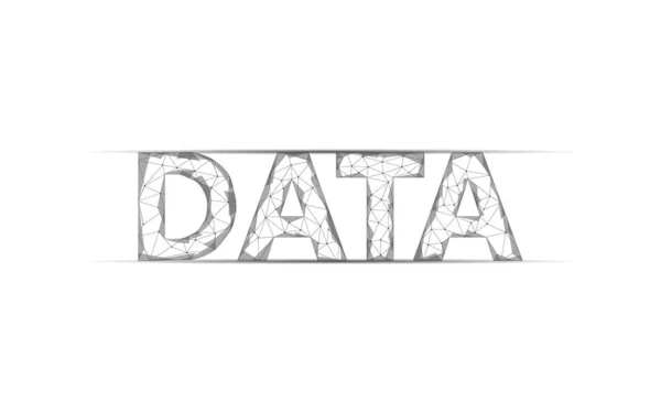 Data lettering 3D glowing geometric inscription. Digital computing online storage technology concept. Polygonal future global data information exchange background vector illustration — Stock Vector