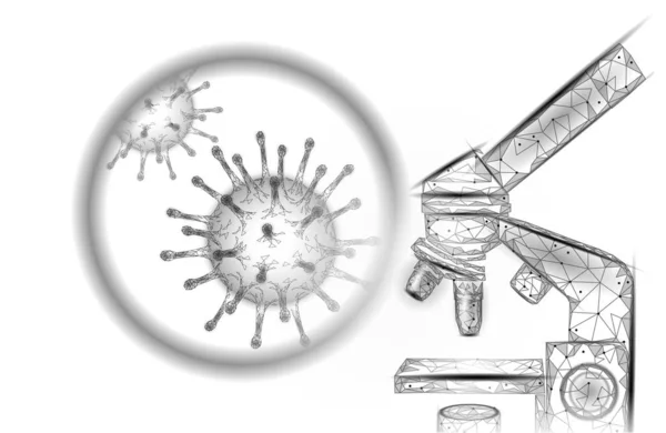 Microscope virus 3D low poly render. Laboratory analysis infection virus influenza flu pneumonia. Modern science technology medicine vector illustration — Stock vektor