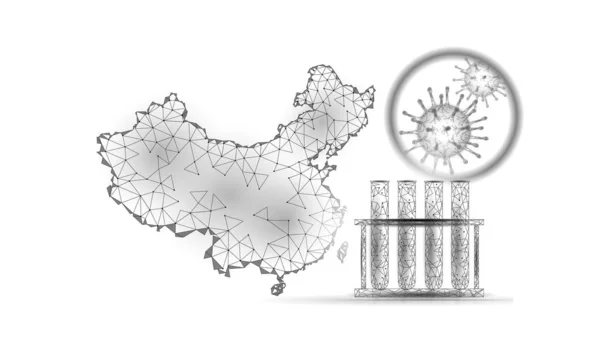 Cina Repubblica paese mappa 3D. Analisi di polmonite coronavirica da infezione. Design internazionale PRC silhouette bianca. Società contro l'epidemia di virus diffusione vettoriale illustrazione — Vettoriale Stock