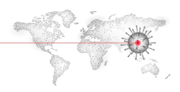 Planeta Země Mapa světa pandemie Číny. Zdravotní bezpečnost Pneumonie léčba štít koronavirus. Asia continent virus protection vaccine development research vector illustration — Stockový vektor