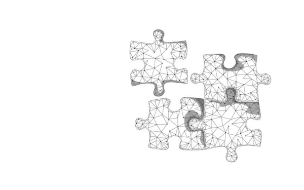 3D Puzzleteile zusammengefügt. Teamwork-Business-Konzept. Kreative Idee Problemlösung Zusammenarbeit. Niedrige Poly-Weißlicht-Strategie Spiel Teil Vektor Illustration — Stockvektor