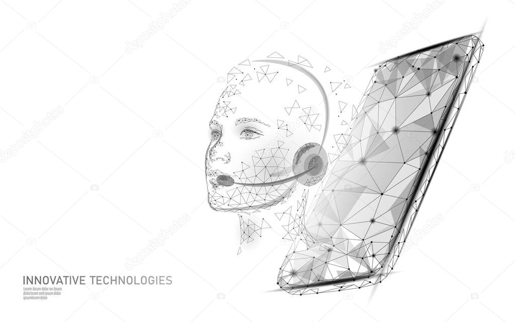 Customer service 3D woman manager concept. AI assistance headphone call center hotline. Client support consultant online help information. Headset girl vector illustration