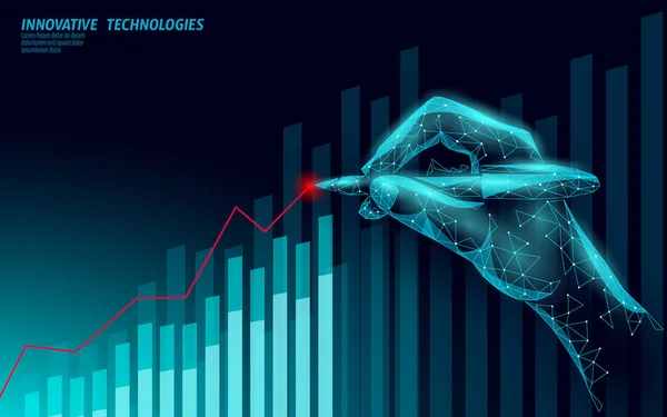 3D digital economy positive trend concept. Finance business idea increase profits marketing. Investment control hand pen drawing graphic vector illustration — Stock Vector