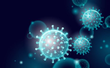 Microscope virus 3D low poly render. Laboratory analysis infection virus influenza flu pneumonia. Modern science technology medicine vector illustration