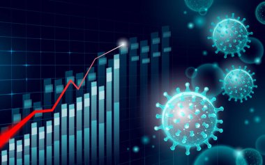 Grafik koronavirüs istatistikleri büyüyor. Enfeksiyon zatürree salgını. 3 boyutlu düşük polimerli. Uluslararası tasarım. Virüs salgını vektör çizimine karşı