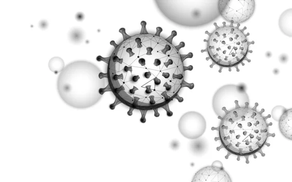 Microscope virus 3D low poly render. Laboratory analysis infection virus influenza flu pneumonia. Modern science technology medicine vector illustration — 스톡 벡터