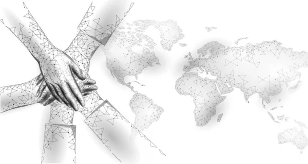 World global unity business concept. Together against problem. Teamwork international solution human protection. Multicultural organisation worldwide vector illustration map — Stock Vector