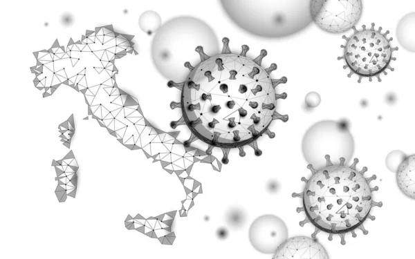 Italia maantieteellinen kartta. Infektiopneumonian ehkäisy. 3D matala poly digitaalinen banneri. Kansainvälinen maailmanlaajuinen maaliikenteen puhkeaminen. Eurooppa kansainvälinen sepelvaltimotautiepidemia — vektorikuva