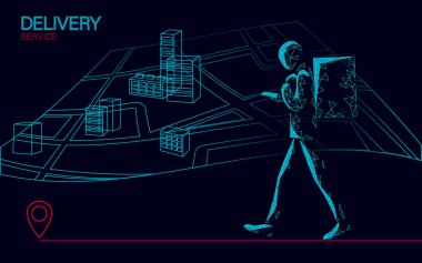 Akıllı telefonlu bir teslimat kutusu. Yol yemekleri nakliye mobil uygulama siparişi. Paket karantina termal çanta akşam yemeği. Hızlı iletim konsept vektör çizimi
