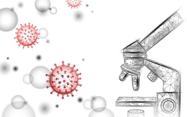Microscope virus 3D low poly render. Laboratory analysis infection virus influenza flu pneumonia. Modern science technology medicine vector illustration — 스톡 벡터