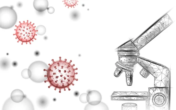 마이크로 스코프 바이러스 3 차원저가 렌더링. 실험실 분석 감염 바이러스 폐렴. 의학 벡터 일러스트 — 스톡 벡터