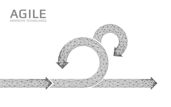 Жизненный цикл проекта гибкого развития. Концепция стратегии тестирования системы. Символ стрелки круга с низкой гибкостью строгания. Векторная иллюстрация
