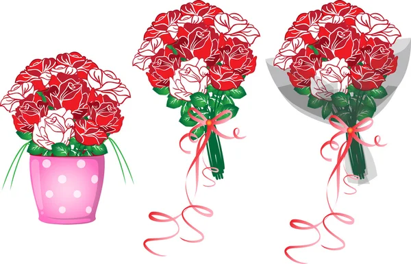 Vektorstrauß aus roten Rosen, für Hochzeits- und Valentinstagsfeiern auf weißem Hintergrund. Illustration — Stockvektor