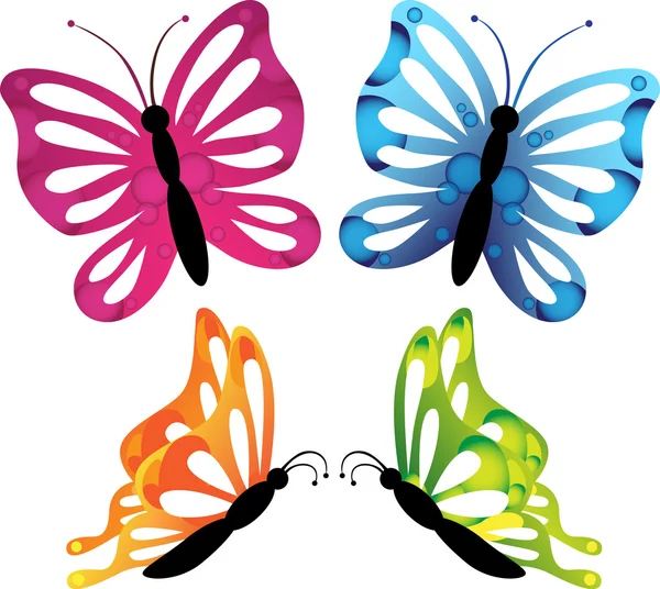 Dibujos animados coloridos de los iconos del sistema de la mariposa para los niños, juguete, dibujo. Ilustración vectorial — Vector de stock