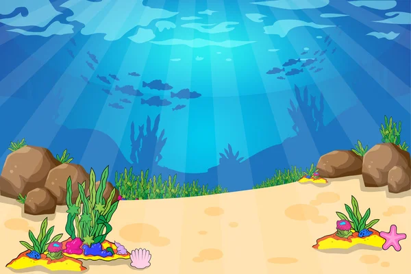 Tropiska undervattens havet liv - korallrev med fisk på blå havet bakgrund. Vektorillustration. — Stock vektor