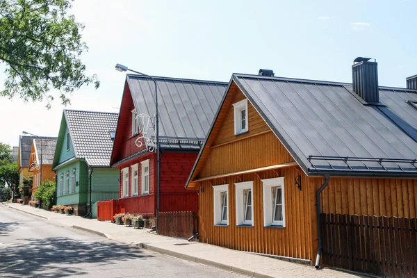 Las Antiguas Casas Madera Tradicionales Colores Lituania Trakai — Foto de Stock