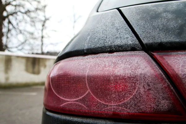 Detail Tail Lights Car Winter Season Dirty Maps Salt Brine — Stock Photo, Image