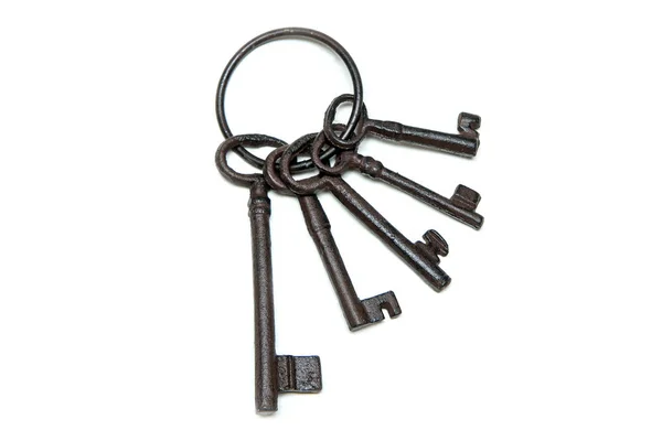 Bunch Old Rusty Keys Different Sizes Isolated White Background — 스톡 사진