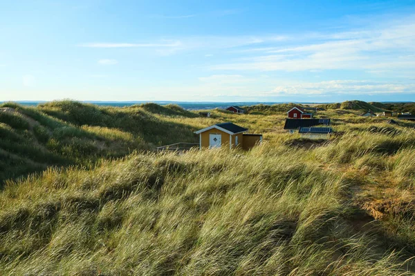 Traditional Colorful Wooden Recreational Cottages Coast Sea Sweden Hidden Dunes — Stock Photo, Image