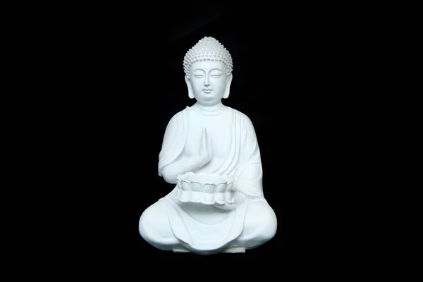 Estátua Branca Calma Sentado Buddha Isolado Fundo Preto — Fotografia de Stock