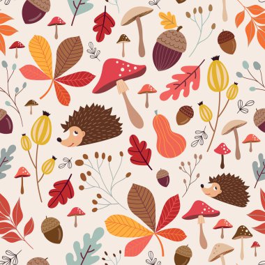 Elle çizilmiş seamless modeli sonbahar elemanları ile