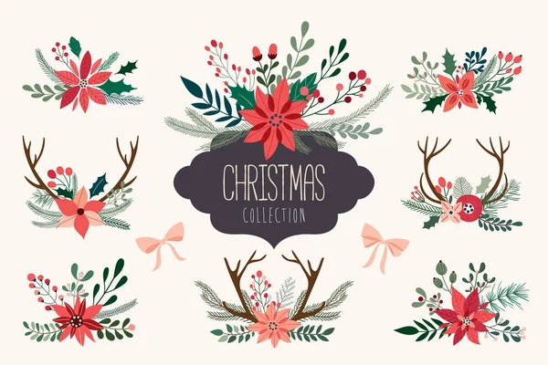 Dekoratif çiçek düzenlemeleri topluluğu Noel el çekilmiş 