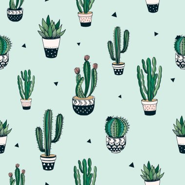 Kaktüsler ve succulents ile Seamless Modeli