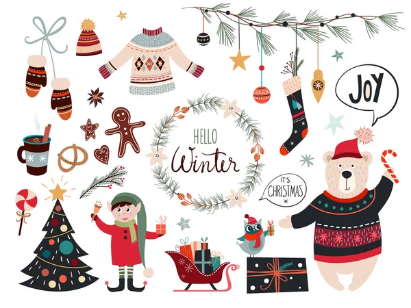 Natale collezione di elementi decorativi — Vettoriale Stock