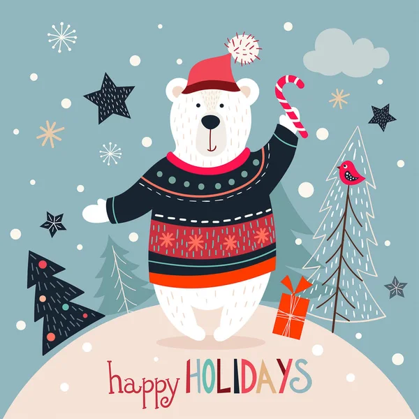 Christmas card with bear — Stock Vector