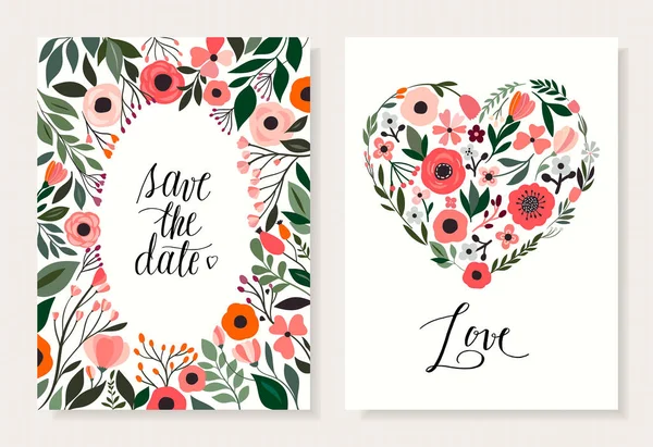 Save the date floral cards set — Stock Vector