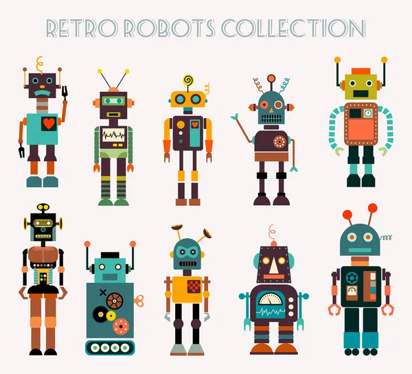 Retro robotok gyűjtemény — Stock Vector